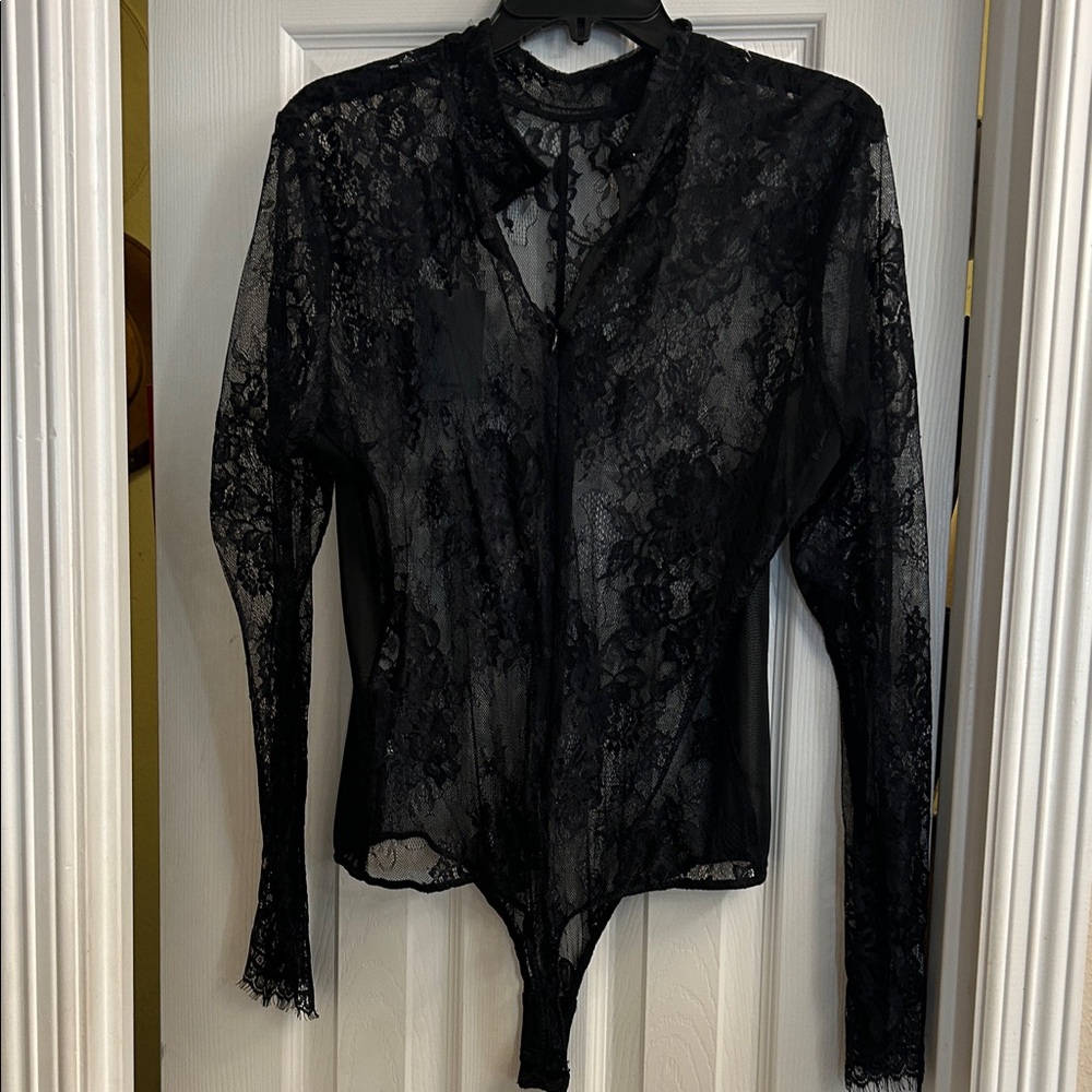 NBD Sheer Black Lace Bodysuit